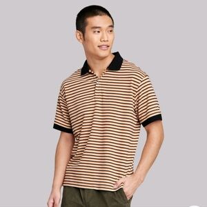 Men's Striped Collared Polo Shirt - Original Use XL Orange/Black